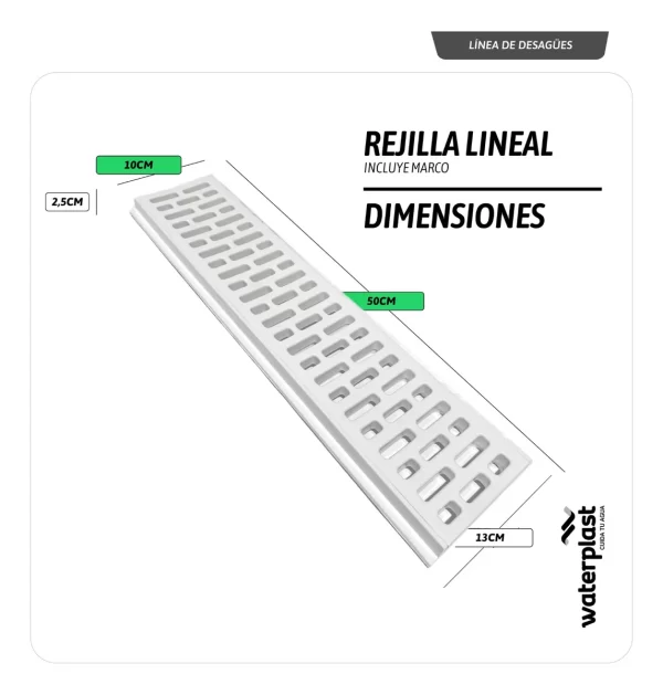 Rejilla lineal con marco blanco 10 x 50 - Imagen 2