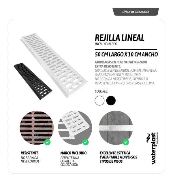 Rejilla lineal con marco blanco 10 x 50 - Imagen 3