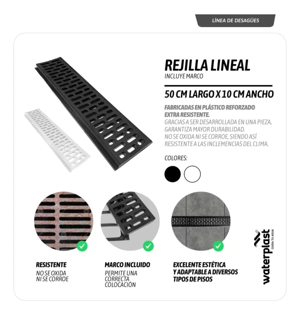Rejilla lineal con marco negro 10 x 50 - Imagen 3