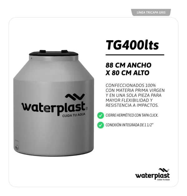 Tanque tricapa "VERTICAL" gris 400 lts - Imagen 2