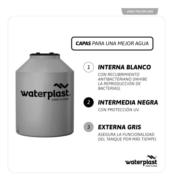 Tanque tricapa "VERTICAL" gris 600 lts - Imagen 3