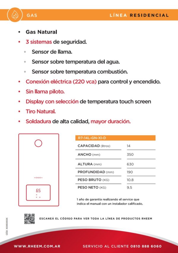 Calefón instantáneo 14lts sin piloto - Imagen 2